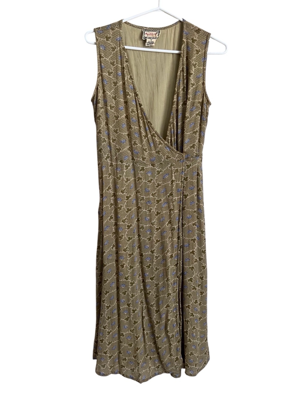 April Cornell Vintage Wrap Dress Tan Floral Cottage Country Prairie Trad Small